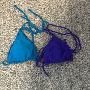 2 string bikini tops (1 teal 1 purple)